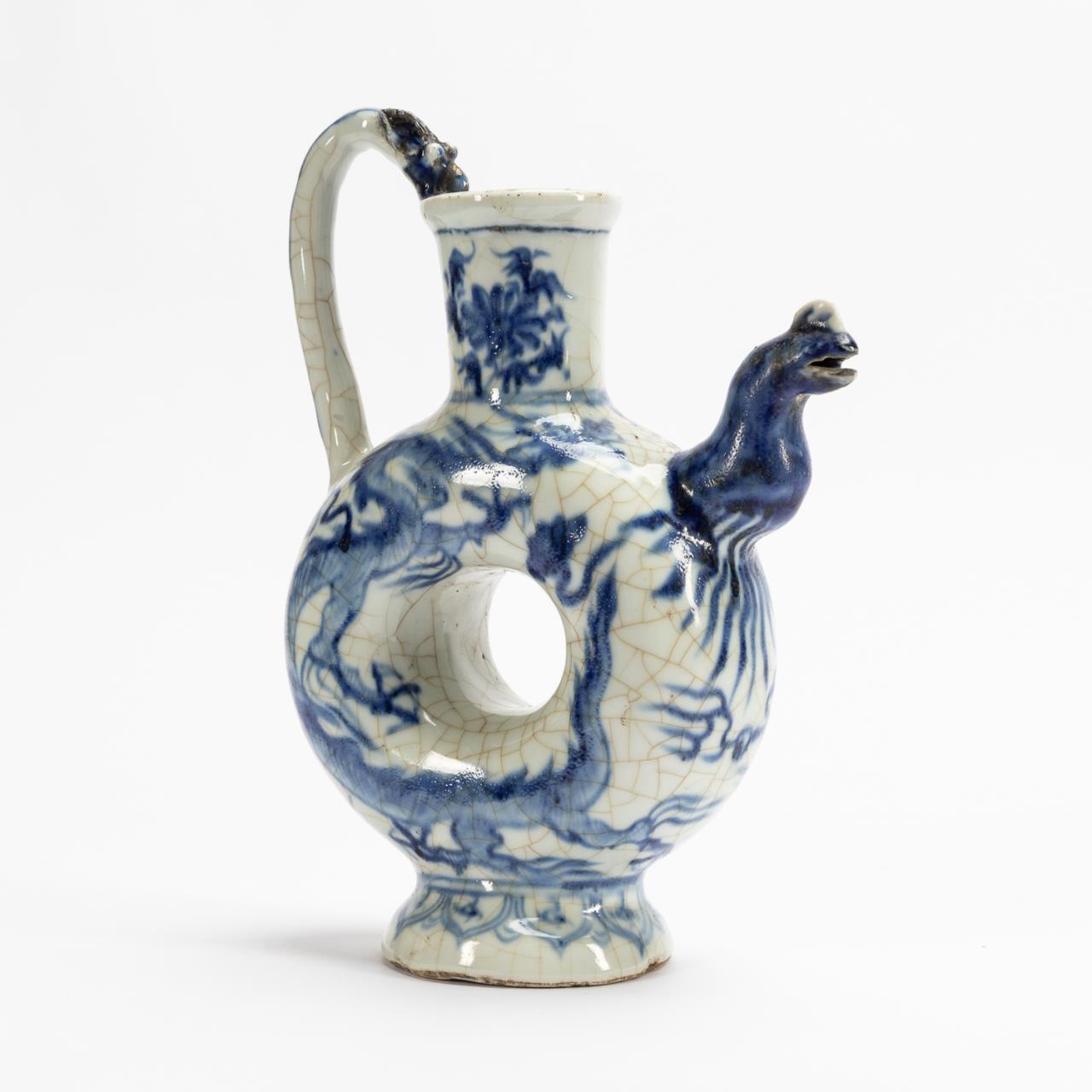 Appraisal: CHINESE BLUE WHITE DRAGON EWER OR WINE POT Chinese blue