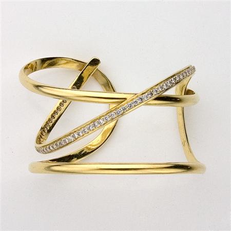 Appraisal: Gold and Diamond Cuff Bangle Bracelet Estimate -