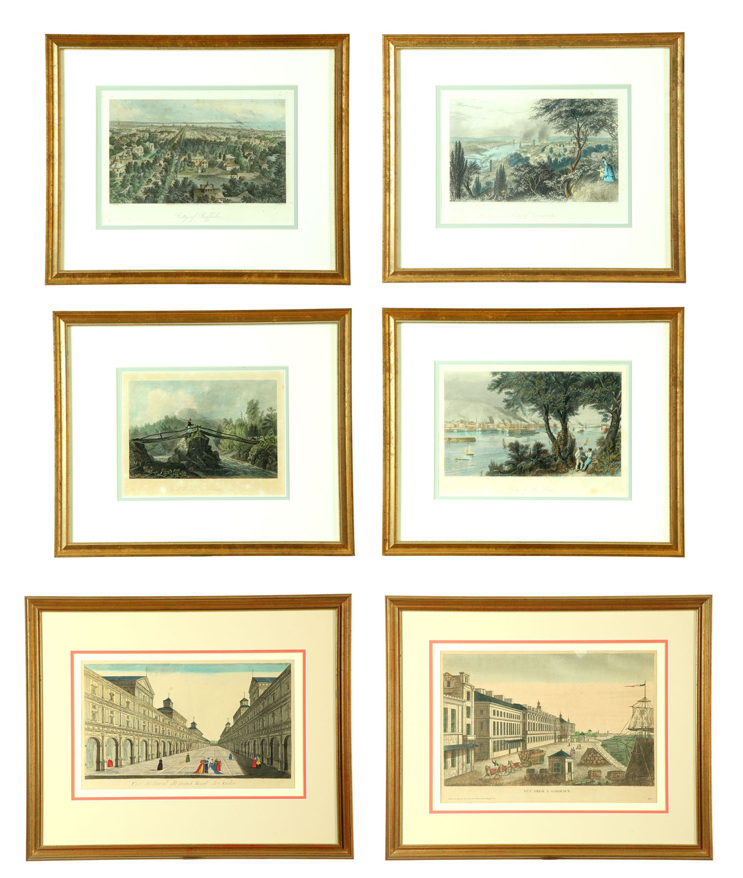 Appraisal: SIX ENGRAVINGS Nineteenth century Handcolored Two French prints of a