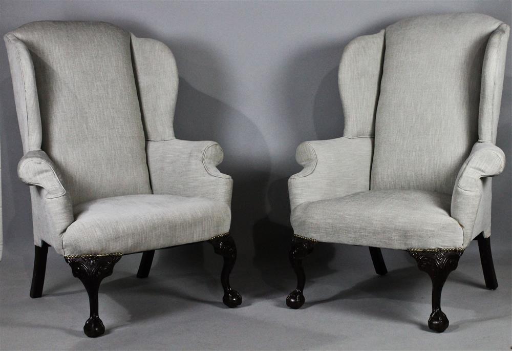 Appraisal: PAIR PHILADELPHIA CHIPPENDALE STYLE MAHOGANY WING CHAIRS each having an