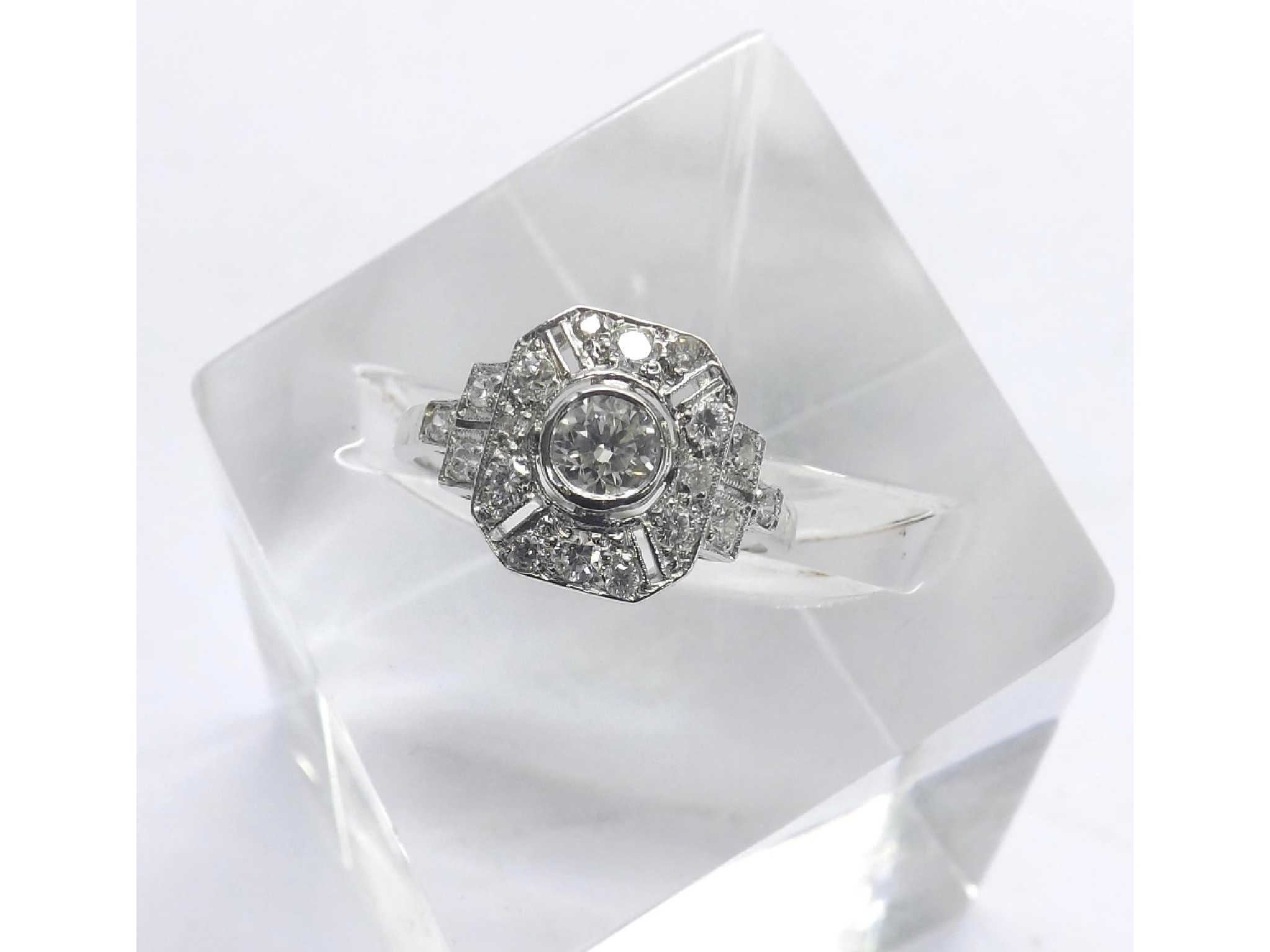 Appraisal: Art Deco style ct white gold black diamond cluster ring