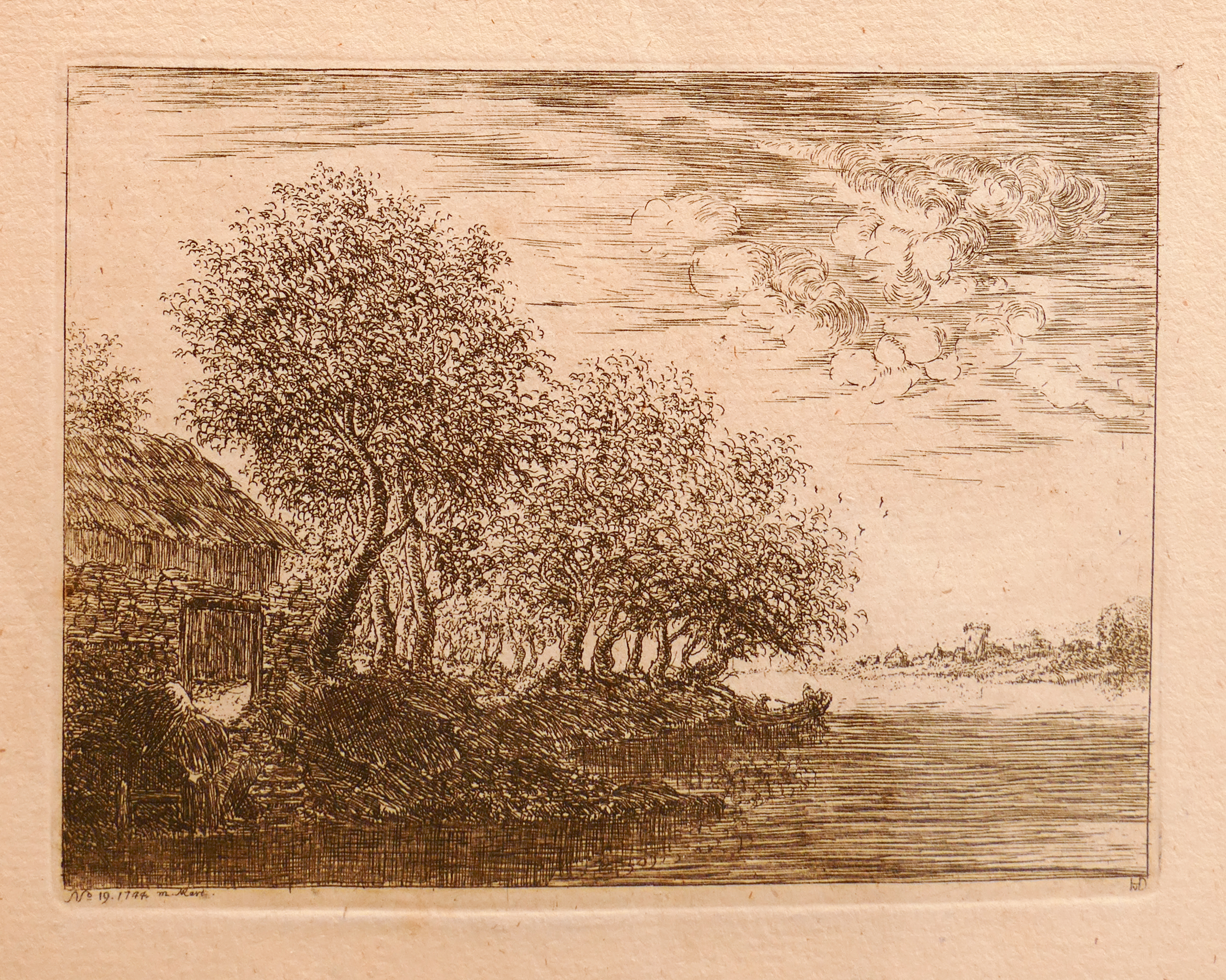 Appraisal: European th Century River Scene Etching Framed- x ''