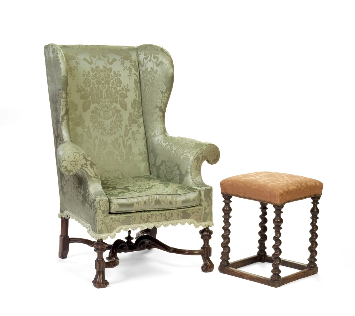 Appraisal: JACOBEAN STYLE CARVED WALNUT WING CHAIR