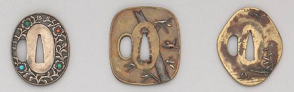 Appraisal: Three soft metal tsuba Edo Period Circa The first an