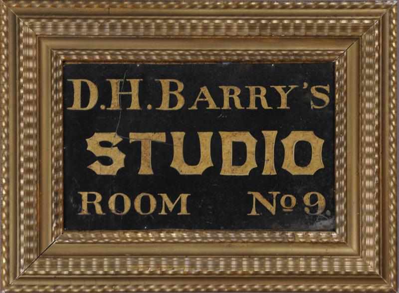 Appraisal: TRADE SIGN D H BARRY'S STUDIO Photographic print on tin