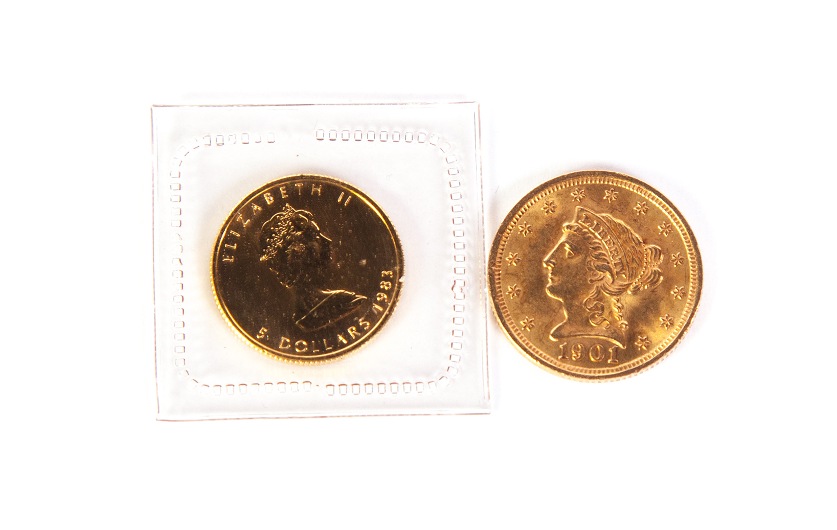 Appraisal: TWO GOLD COINS Liberty Head quarter eagle and Canadian Elizabeth