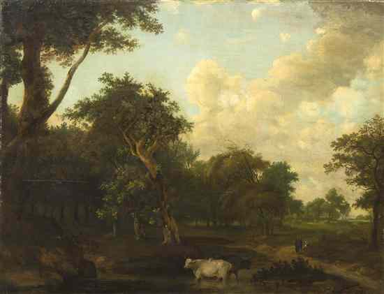 Appraisal: Continental School th th century Cows Watering oil on canvas