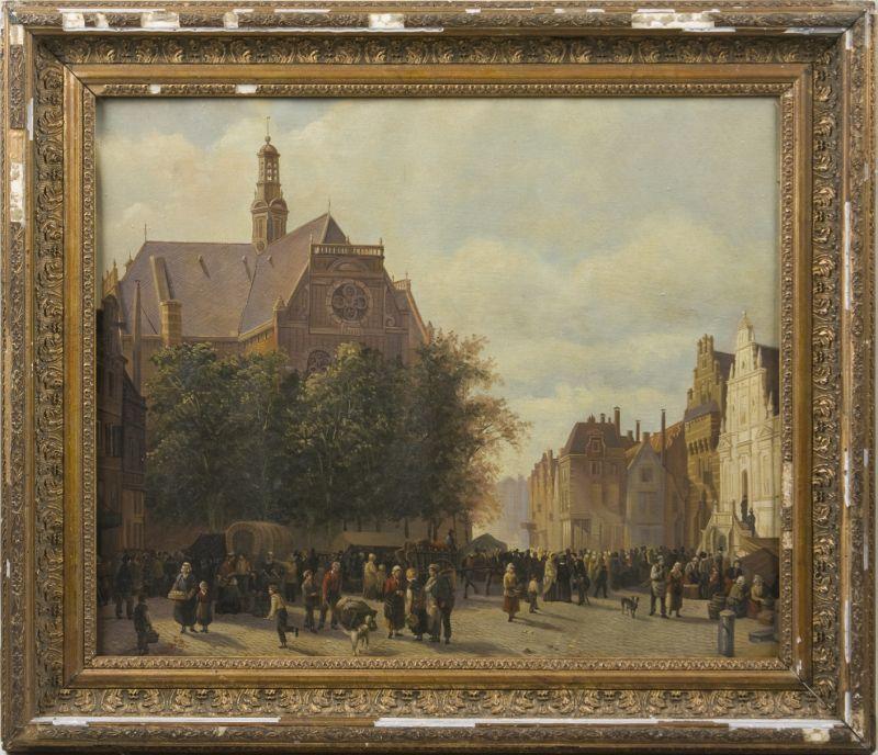 Appraisal: Flemish School City Market Scene th c oil on canvas