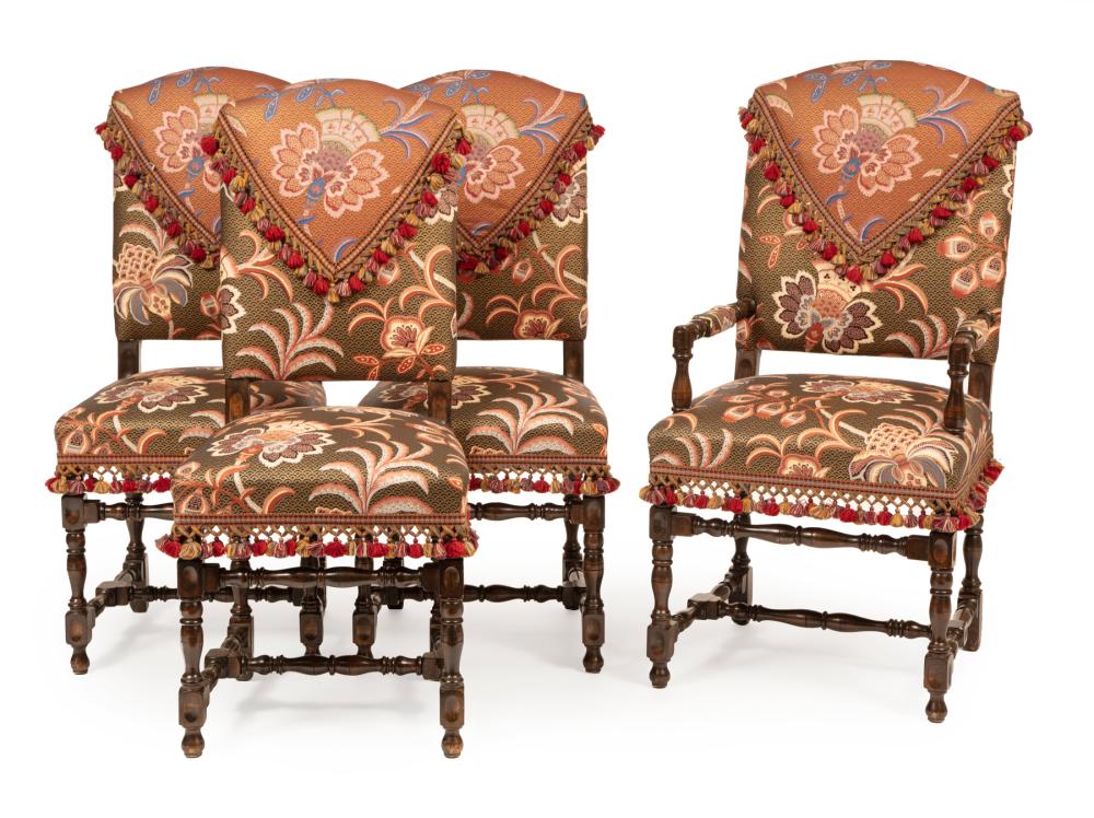 Appraisal: Set of Eight William and Mary-Style Carved Walnut Dining Chairs