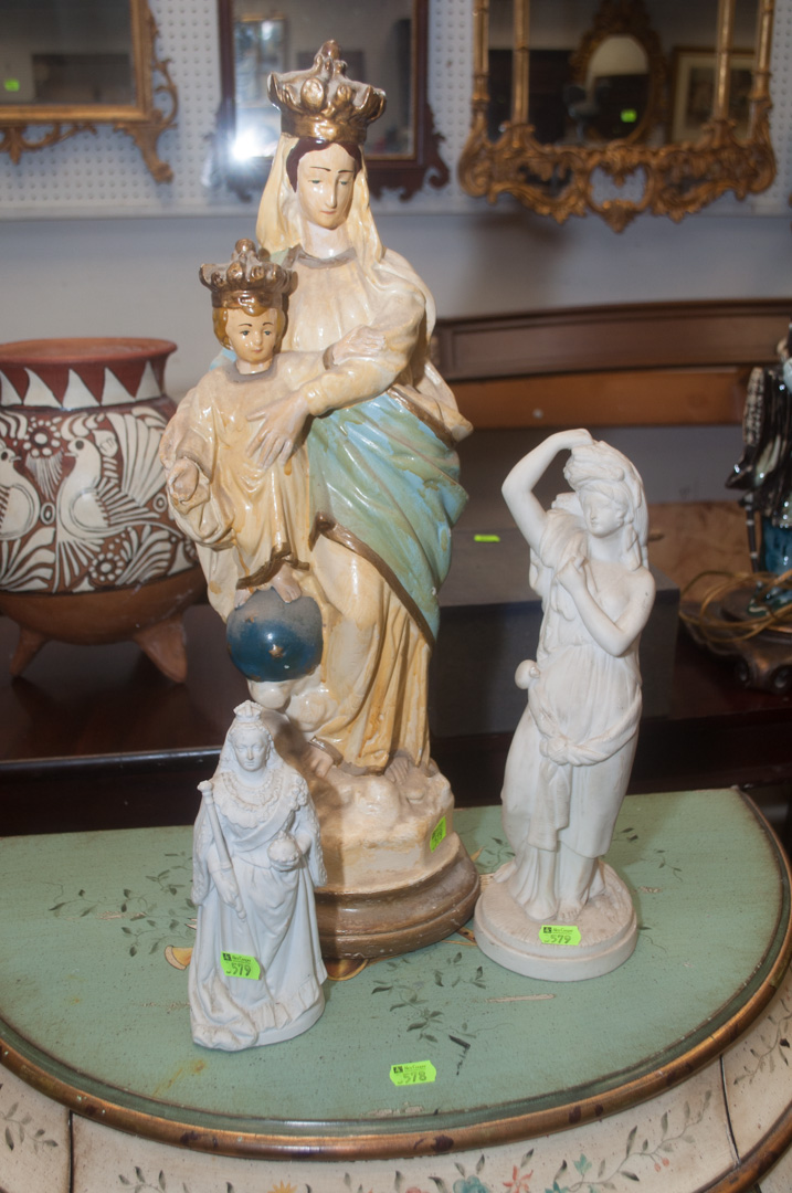 Appraisal: Three statues including plaster Virgin Mary and Baby Jesus Parian