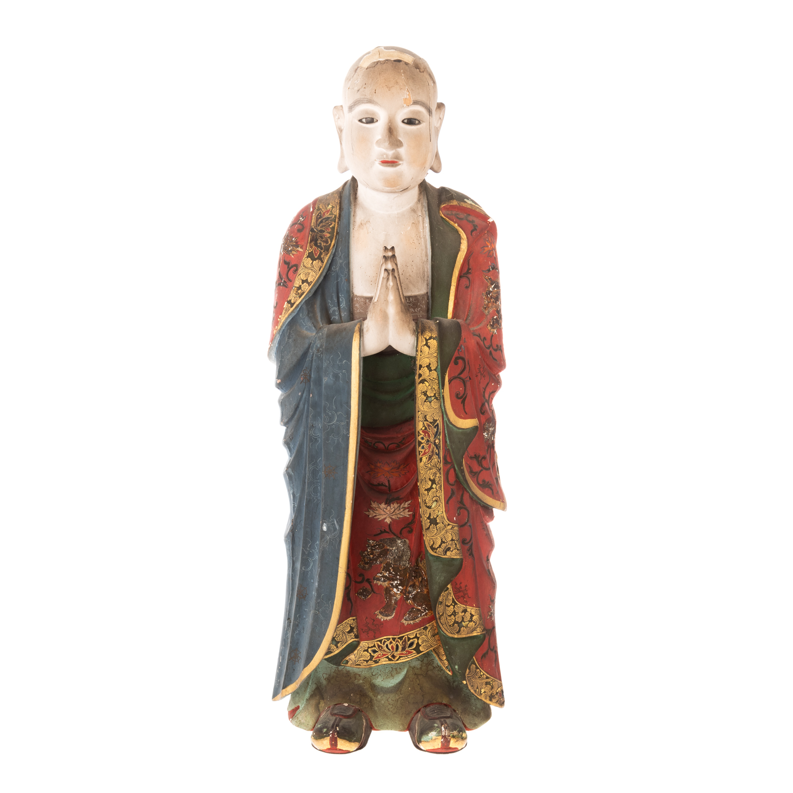 Appraisal: JAPANESE CARVED POLYCHROMED WOOD DAOIST MONK th century standing figure