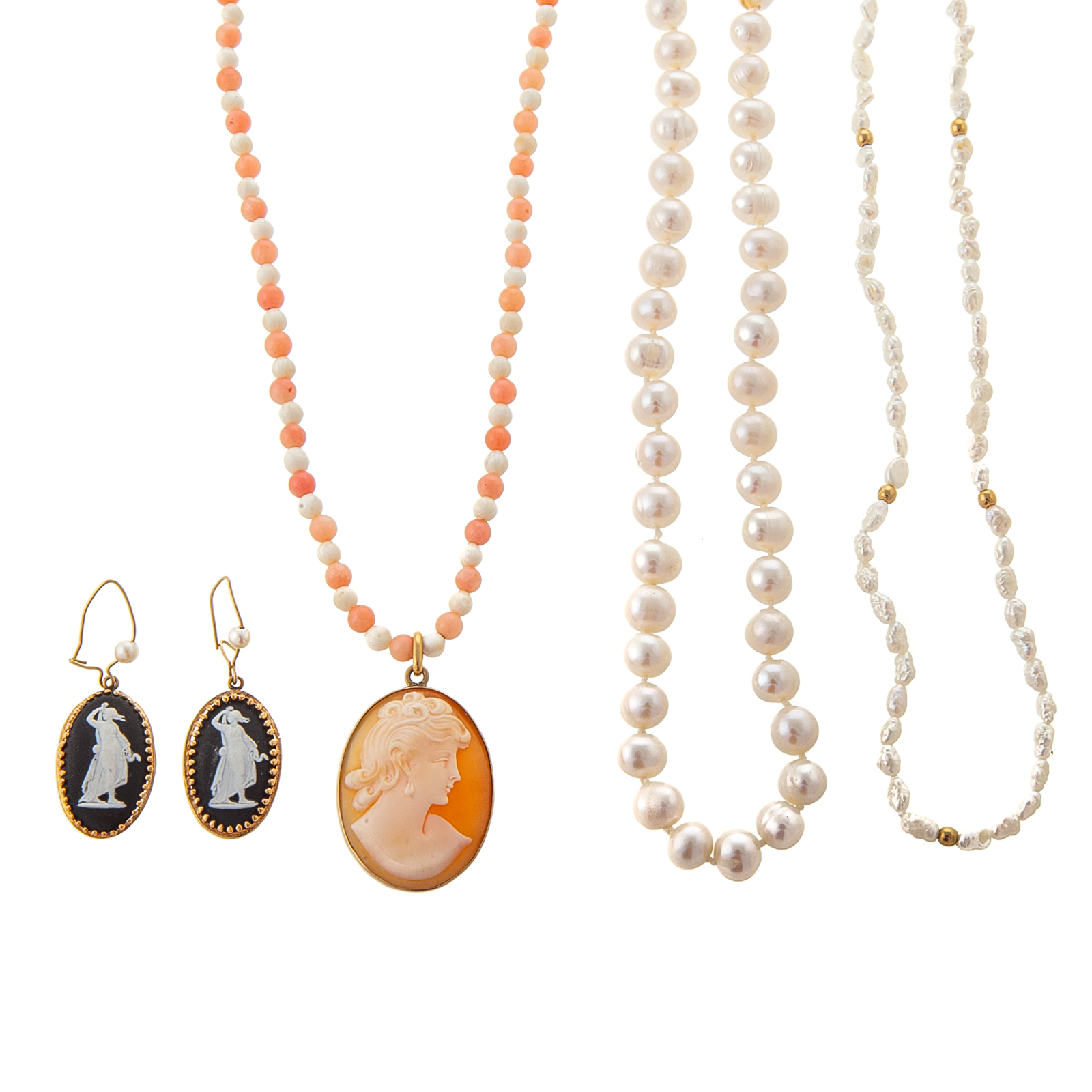 Appraisal: A COLLECTION OF PEARL CAMEO JEWELRY IN GOLD K yellow