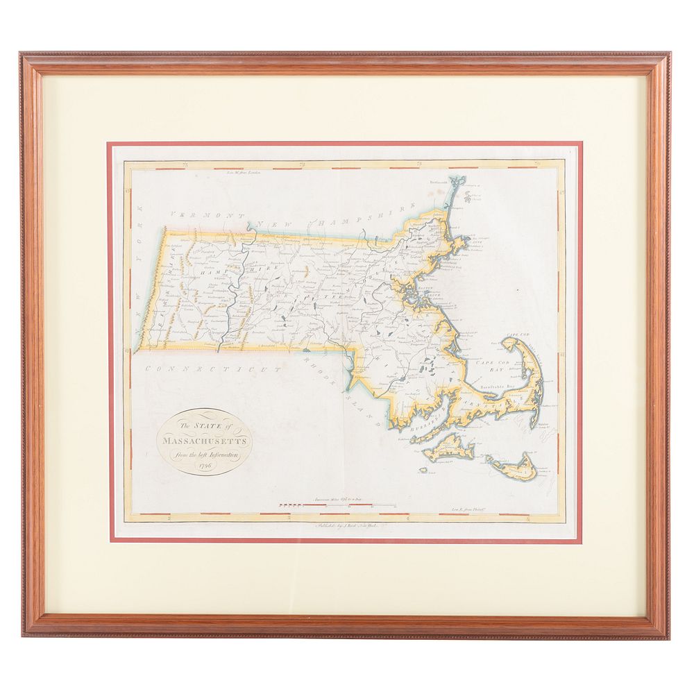 Appraisal: Framed Map Of The State Of Massachusetts Hand colored engraving