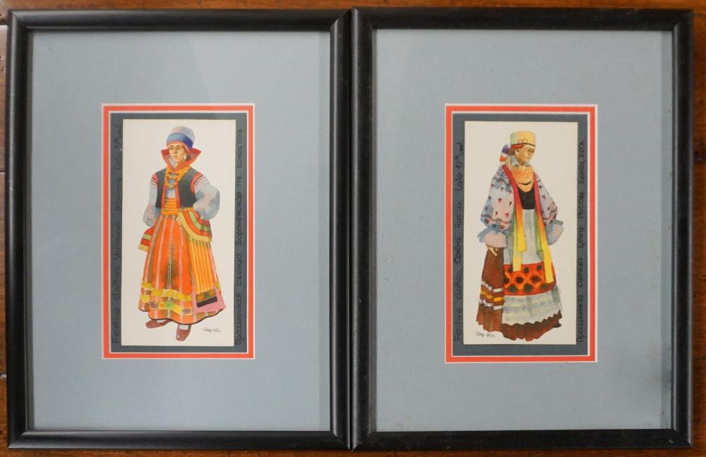 Appraisal: Pair Russian Watercolors of Costumed Women Frame x in x