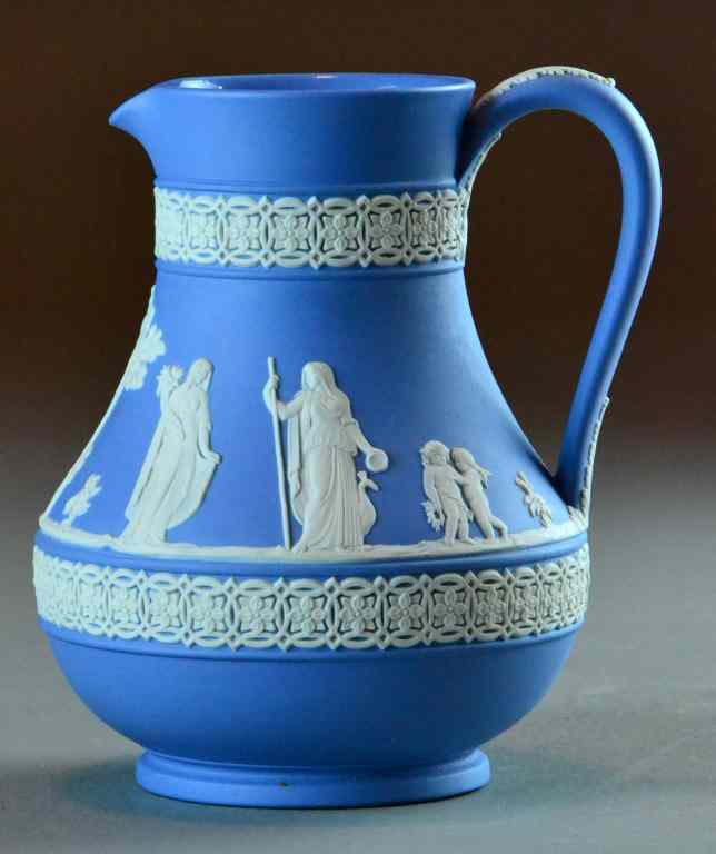 Appraisal: Wedgewood Jasperware PitcherLight blue ground with white relief depicting maiden