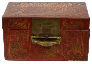 Appraisal: CHINESE LACQUERED LEATHER HINGED BOX C CHINESE LACQUERED LEATHER HINGED