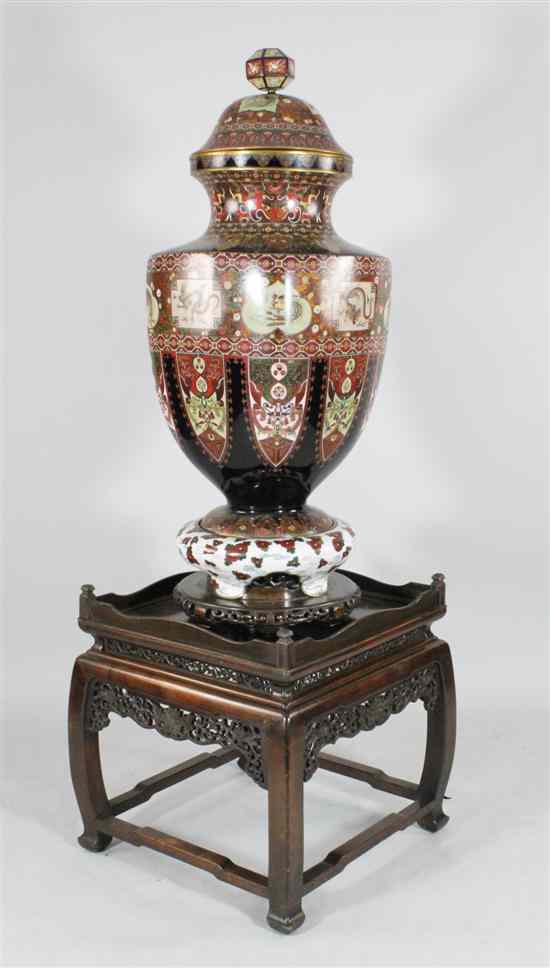 Appraisal: A massive Japanese silver wire cloisonne enamel vase cover and