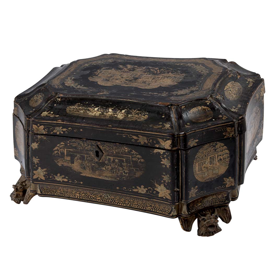 Appraisal: Chinese Export Parcel Gilt Black Lacquered Tea Caddy Mid th