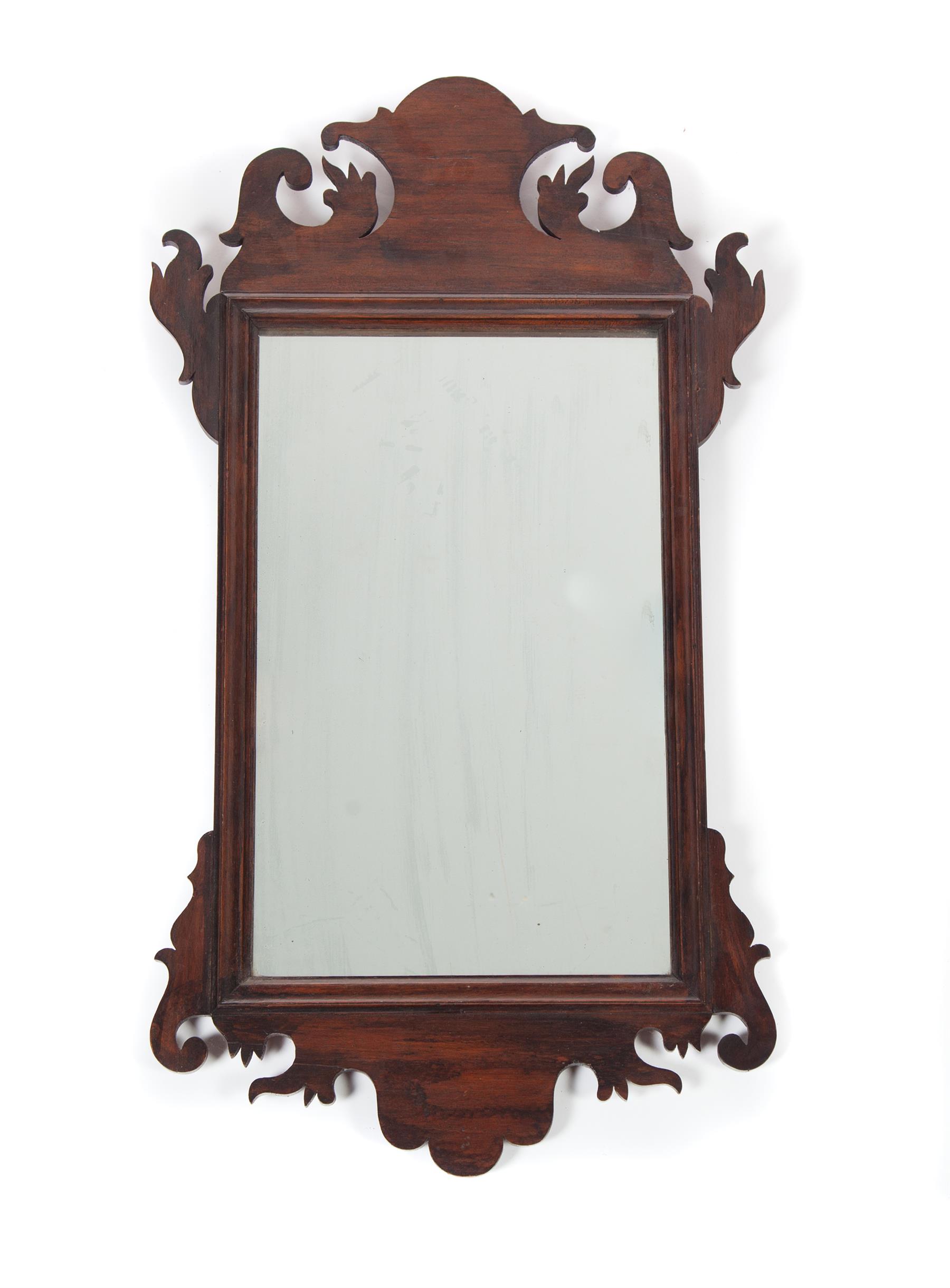 Appraisal: CHIPPENDALE-STYLE HANGING MIRROR American nd half- th century Scroll-cut detail