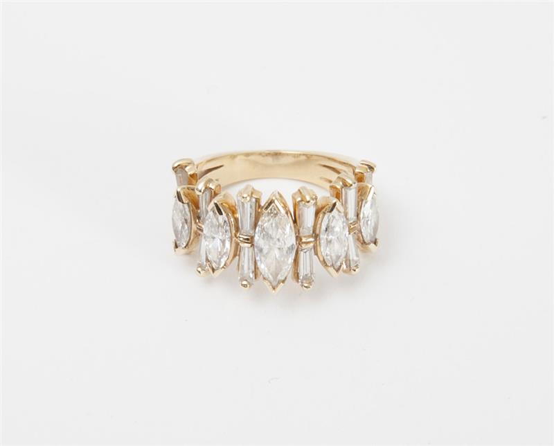 Appraisal: K GOLD AND DIAMOND RING Set with one marquise-shaped diamond