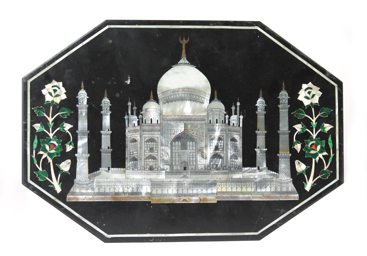 Appraisal: An Indian mosaic slate octagonal plaque th century inlaid with