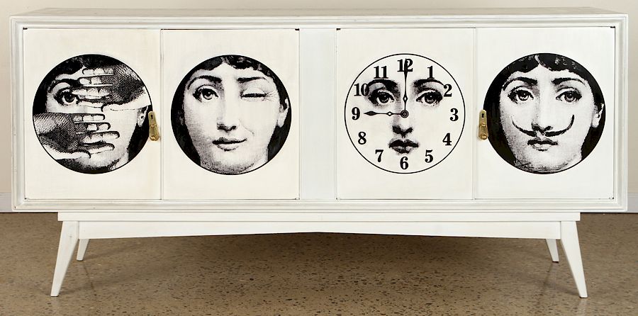 Appraisal: ITALIAN SIDEBOARD MANNER OF FORNASETTI C A paint decorated Italian