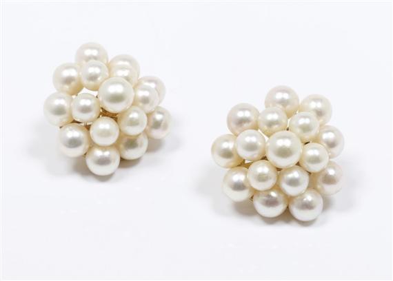 Appraisal: PEARL EAR CLIPS Yellow gold Decorative round ear clips with