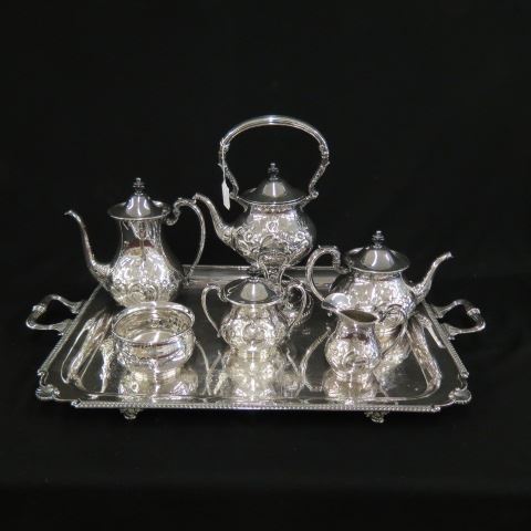 Appraisal: pcs Silverplate Tea Coffee Service includes hot water kettle on