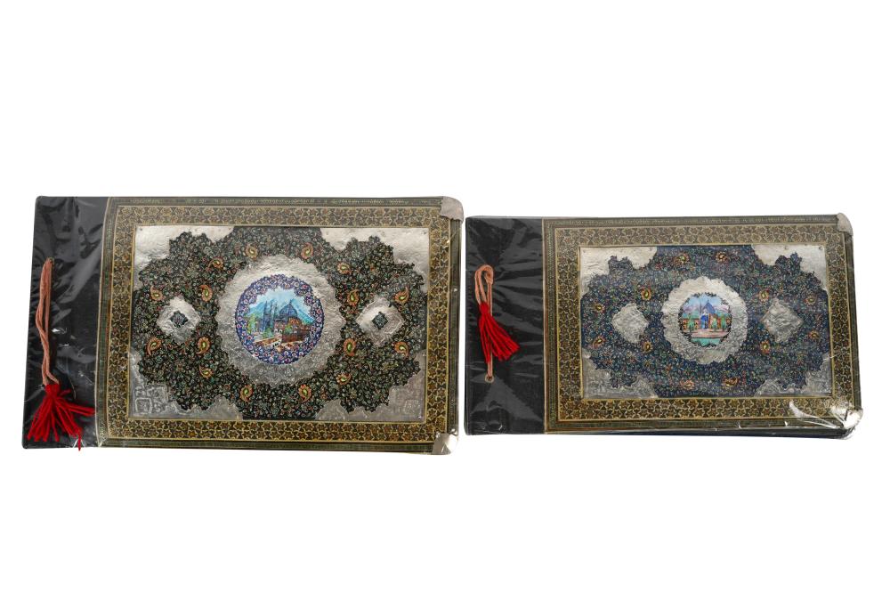 Appraisal: TWO PERSIAN ENAMELED PHOTOGRAPH ALBUMSeach with front cover with an