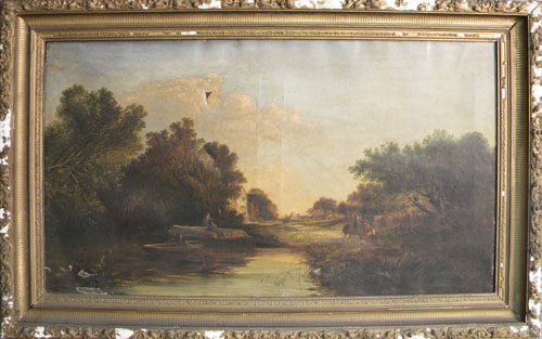 Appraisal: English oil on canvas landscape th c x