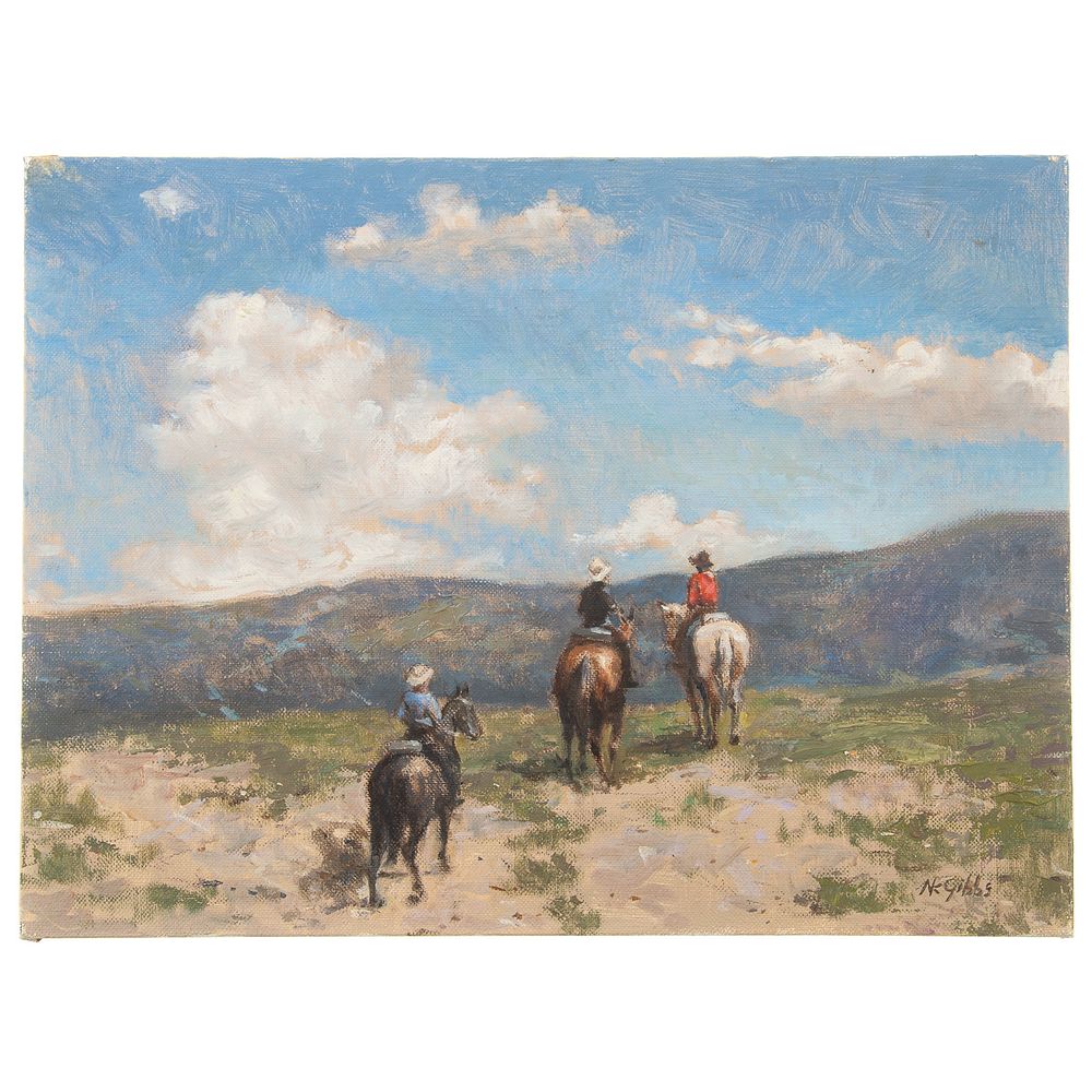 Appraisal: Nathaniel K Gibbs Three Cowboys oil American - Oil on