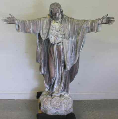 Appraisal: Large th Century Zinc Figure of Jesus With brass manufacturer's