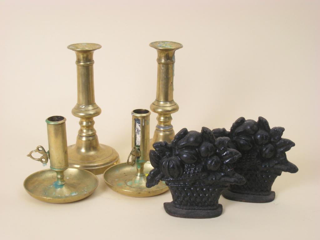 Appraisal: A pair of turned brass Candlesticks in high a pair