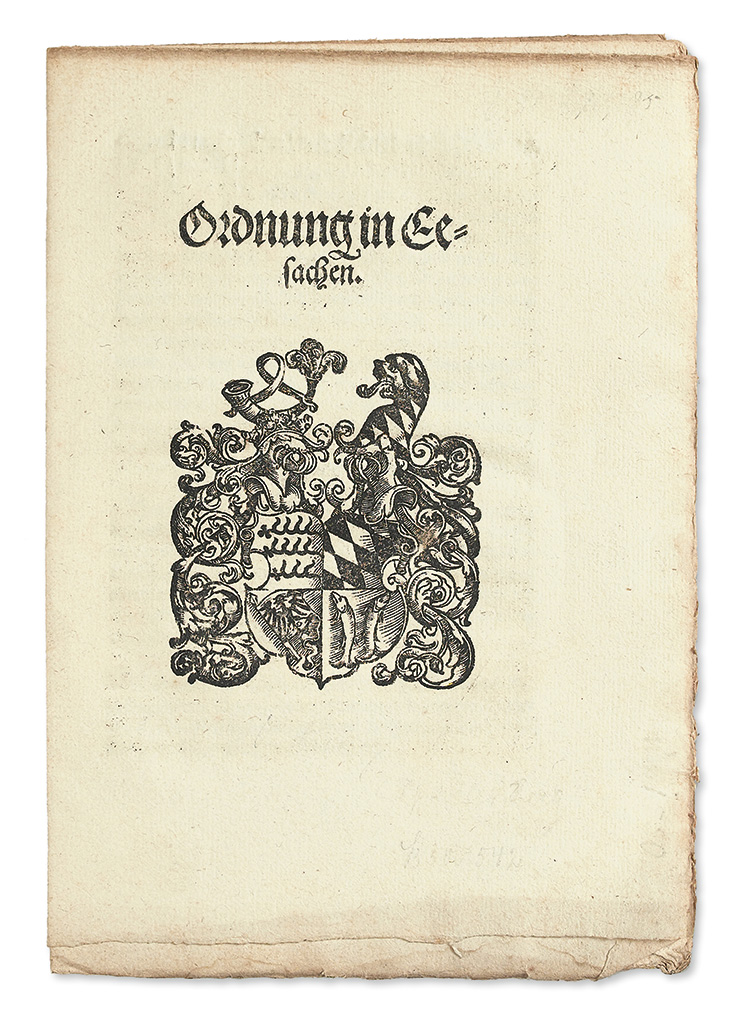 Appraisal: MATRIMONIAL LAW Ordnung in Eesachen Woodcut arms of W rttemberg