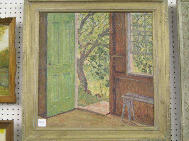 Appraisal: Marian Hungersford Oil on Canvas Inside Looking Out cabin scene