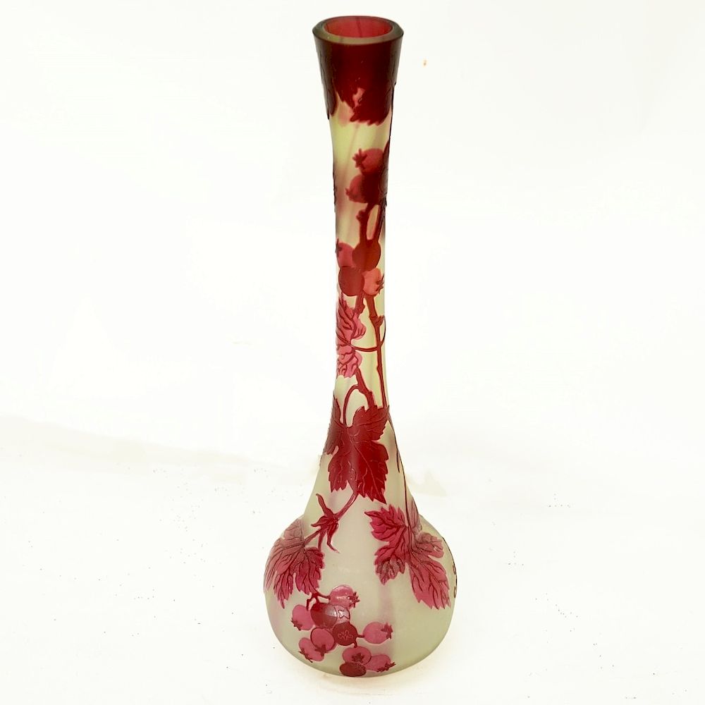 Appraisal: Galle Vase Galle Art Nouveau Cameo Glass Long Neck Vase