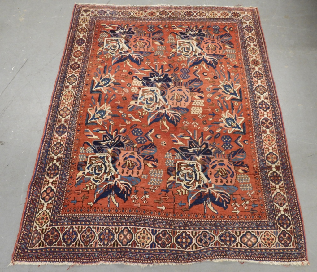 Appraisal: EARTHY BOTANICAL AFSHAR RUG Middle East Circa Pink navy blue