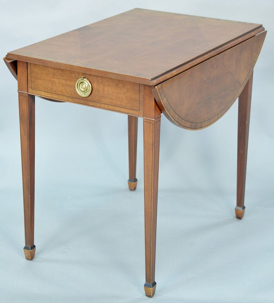 Appraisal: Baker mahogany inlaid drop leaf table ht in top open