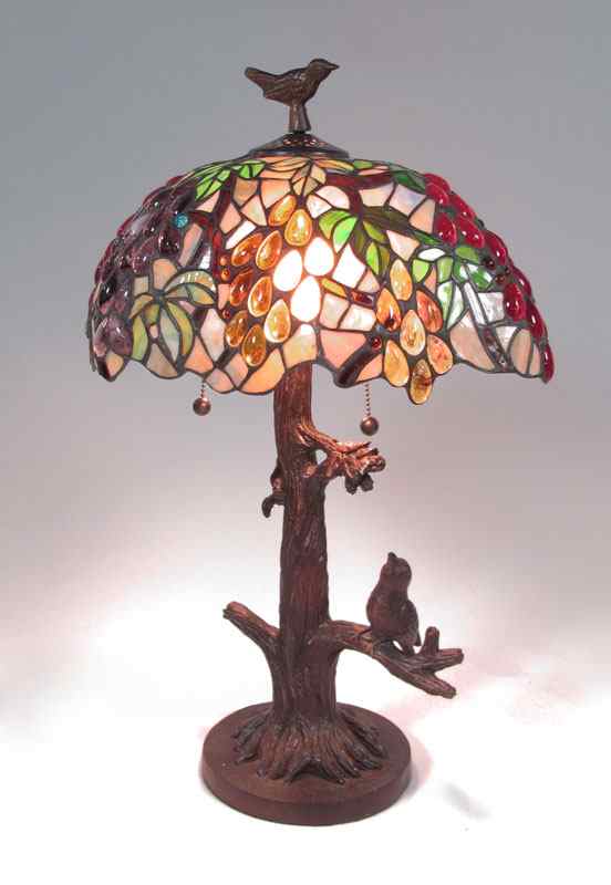 Appraisal: MODERN BIRD DESIGN LEADED GLASS LAMP Internet bidding is not