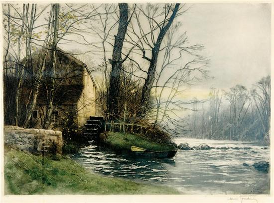 Appraisal: Henri Fourday French mid th century WATERMILL ALONG RIVERBANK color