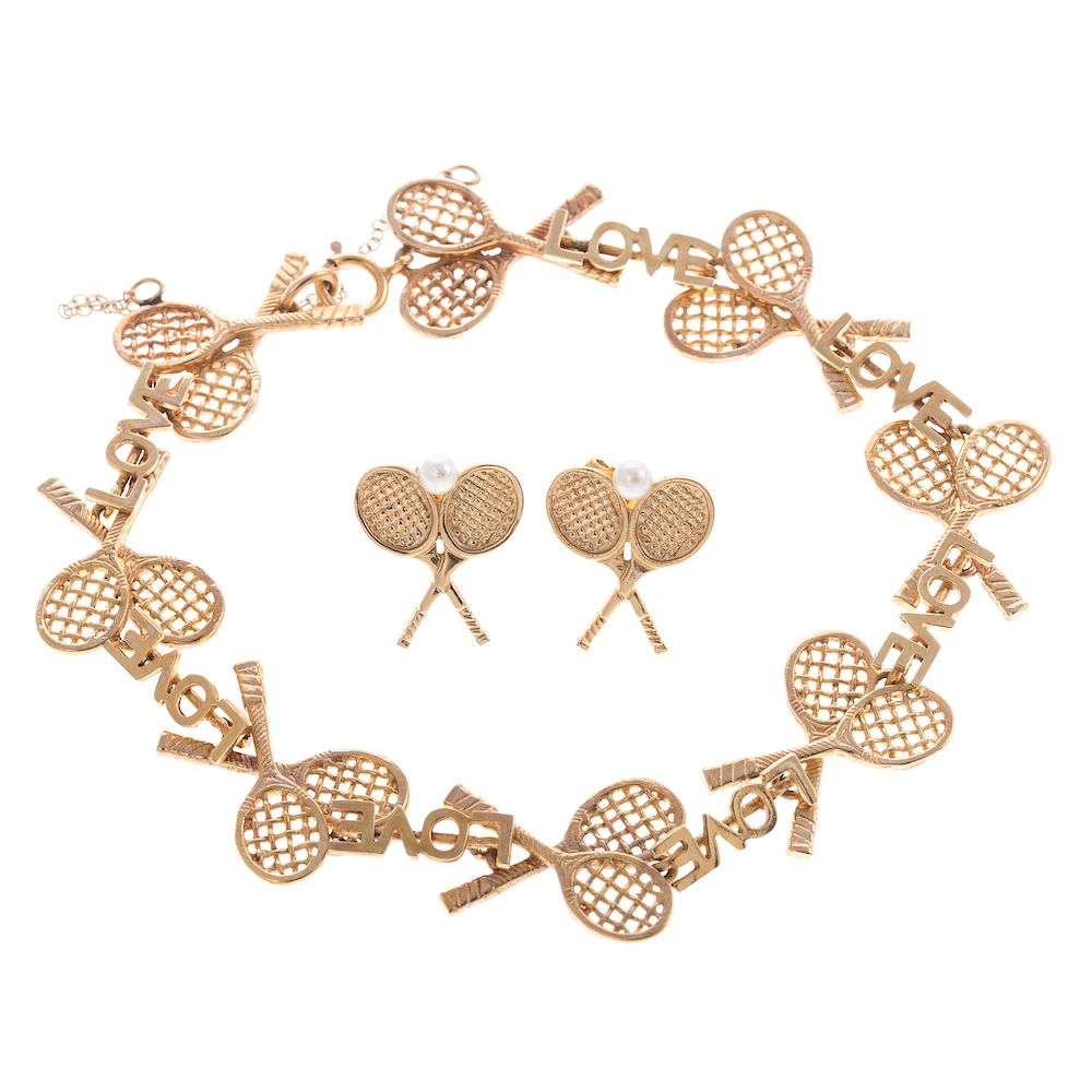 Appraisal: A Tennis Racquet Love Bracelet Earrings in K K yellow