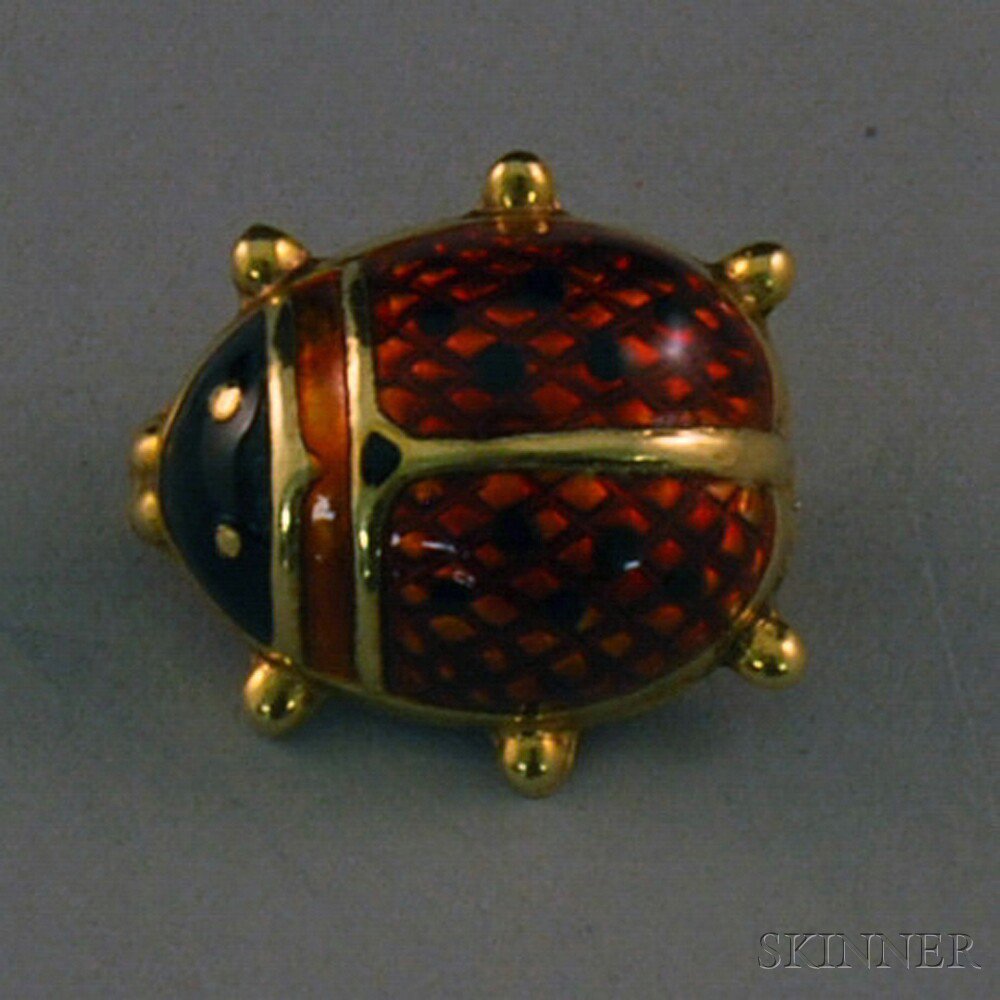 Appraisal: kt Gold and Enamel Ladybug Pin lg in total dwt