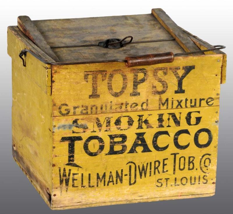 Appraisal: Wooden Topsy Tobacco Box with Handle Description Circa Condition Excellent