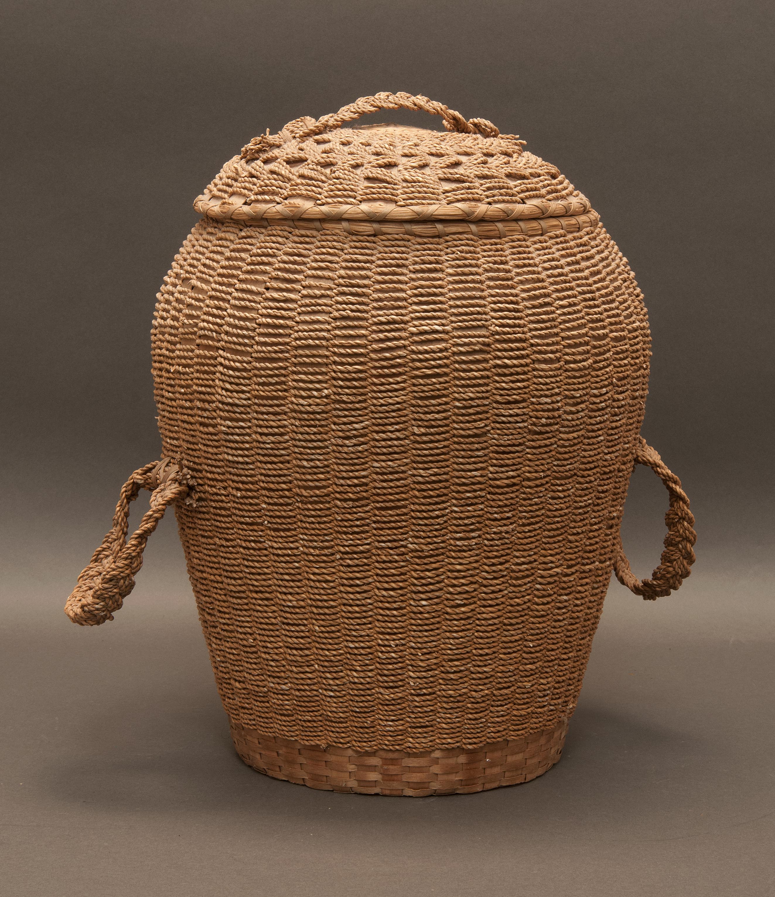 Appraisal: WOVEN LIDDED BASKET th CenturyApplied handles at sides Height ConditionNo