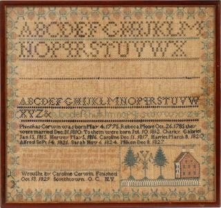 Appraisal: AMERICAN NEEDLEWORK SAMPLER BY CAROLINE CORWIN AMERICAN NEEDLEWORK SAMPLER BY