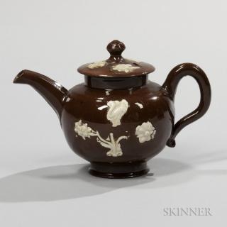 Appraisal: Staffordshire Glazed Miniature Redware Teapot and Cover England c globular