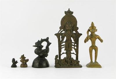 Appraisal: Three Burmese market weights modelled as birds and two South