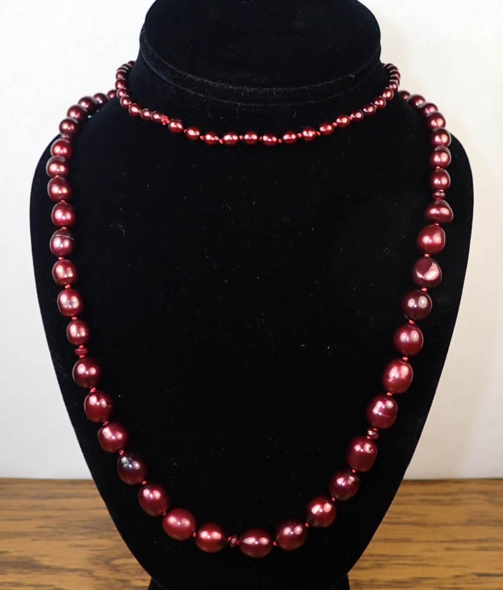 Appraisal: OPERA LENGTH CRANBERRY PEARL AND RUBY NECKLACE - hand-knotted strand