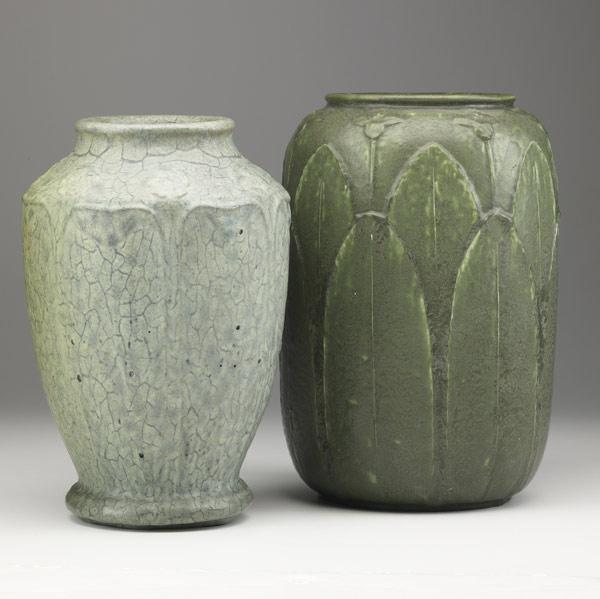 Appraisal: RUTH ERICKSONGRUEBYTwo large vases with leaves and flowers one matte