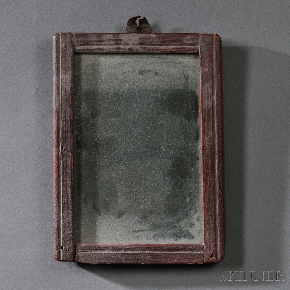 Appraisal: Red-painted and Carved Wood-framed Mirror probably New England late th